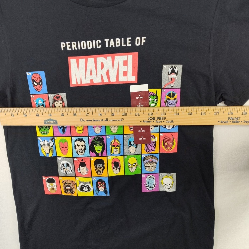 ✅🆕🚨👕Marvel‎ Heros T-Shirt Mens S Chemistry Black Graphic Periodic📸SEE📏🚨📸 - Picture 7 of 13